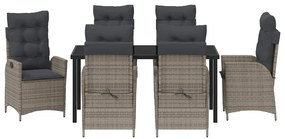 Conjunto de jantar de jardim com 7 peças e almofadas cinzas em rattan