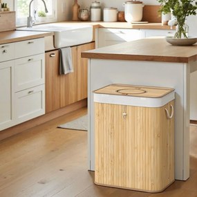 Caixote lixo para reciclagem garrafas, 95 L bambu 40,5 x 40,5 x 61 cm bege