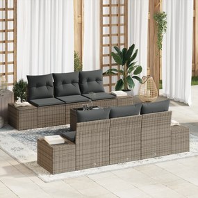 Conjunto de Sofá de Jardim de 7 Peças com Almofadas Cinza em Rattan