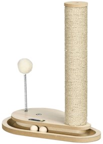 PawHut Arranhador para Gatos 40 cm Torre para Gatos com Poste de Arranhar Bola com Mola e Bolas na Base 35x23x40 cm Carvalho