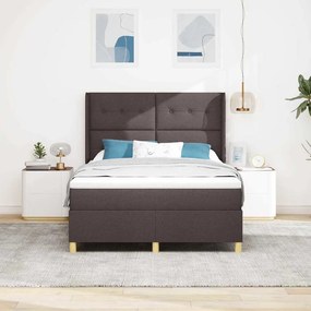 vidaXL Cama Box com Colchão - Marrom Escuro - 140x200 cm Tecido