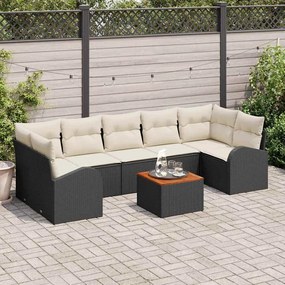 vidaXL Conjunto de Sofás de Jardim de 8 Peças com Almofadas Preto Rattan Acácia