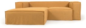 Kave Home - Sofá capa removível Blok de 2 lugares com chaise longue esquerda de linho mostarda 240 cm