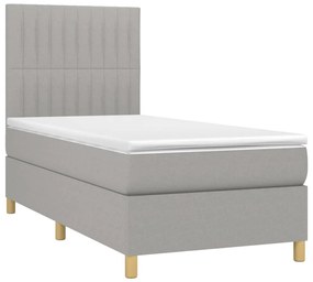 Cama box spring c/ colchão e LED 90x200 cm tecido cinza-claro