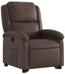 Poltrona reclinável elevatória couro artificial castanho