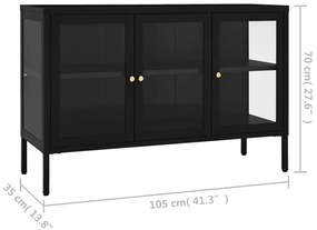 Aparador 105x35x70 cm vidro e aço preto