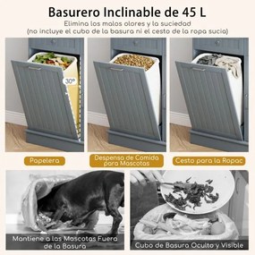 Armário Cozinha 100 x 34 x 172 cm com Porta para caixote de lixo com porta dupla basculante com bancada cinzento