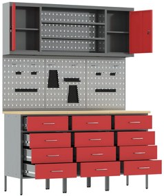Conjunto de Bancada de Trabalho VidaXL com 7 Peças em Aço Vermelho