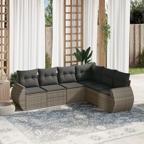 6 pcs conjunto sofás de jardim com almofadões vime cinzento