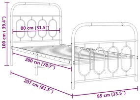 Estrutura de cama com cabeceira e pés 80x200 cm metal preto