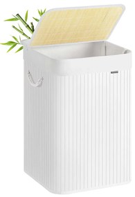 Cesto para roupa suja em bambu 40 x 40 x 61 cm branco