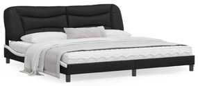 3208028 vidaXL Estrutura de cama c/ cabeceira couro artificial preto e branco
