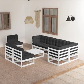 vidaXL 9 pcs conjunto lounge de jardim c/ almofadões pinho maciço