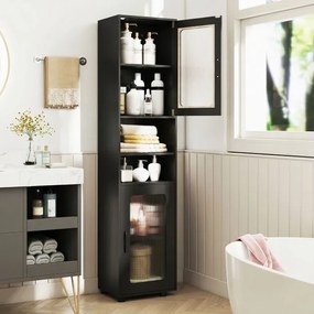 Armário alto e estreito de casa de banho 40 x 30 x 170 cm com 2 portas semitransparentes, 2 compartimentos e prateleira ajustável para cozinha e sala,