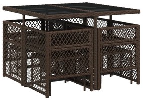 9 pcs conjunto jantar p/ jardim c/ almofadões vime PE castanho