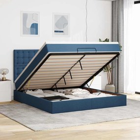 Estrutura de cama otomana com colchão 160x200 cm tecido azul