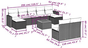 10 pcs conjunto de sofás p/ jardim com almofadões vime PE bege