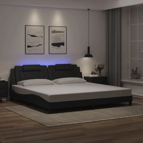 vidaXL Estrutura de cama c/ luzes LED 200x200cm couro artificial preto