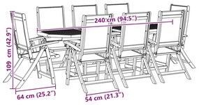 9 pcs conjunto de jantar para jardim acácia maciça e textilene