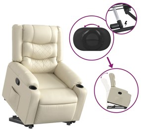 Poltrona reclinável elevatória couro artificial cor creme