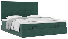 Estrutura de cama otomana com colchão verde escuro Veludo