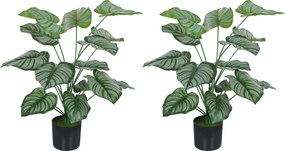 Conjunto de 2 plantas artificiais de interior com 65 cm, árvore artificial com vaso de plástico e acabamento flocado, verde