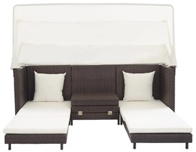 Espreguiçadeira extensível 3 lugares com toldo vime PE castanho