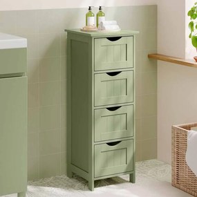 Armário de casa de banho 4 gavetas 30 x 30 x 82 cm verde louro