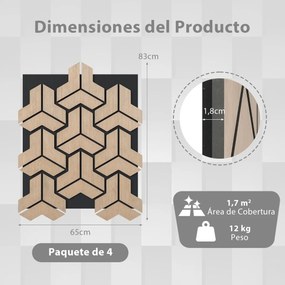 Conjunto de 4 painéis acústicos 83 x 65 cm com 27 tábuas de madeira irregulares para redução de ruído e decoração de tetos e paredes