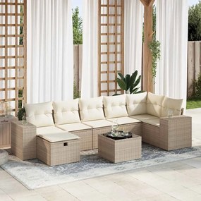 vidaXL 8 pcs conjunto de sofás p/ jardim com almofadões vime PE bege