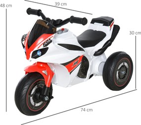 Andarilho de brincar para crianças em forma de moto de corrida, com efeitos musicais e luminosos, e porta-bagagens, vermelho e branco