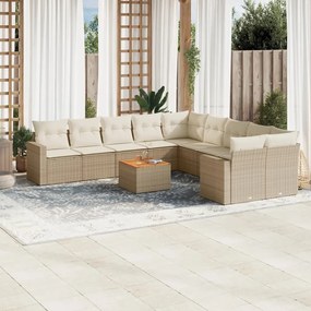 11 pcs conjunto sofás de jardim c/ almofadões vime PE bege