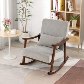 Cadeira de baloiço com braços de madeira com borracha Encosto largo e assento almofadado 90 x 66 x 83 cm Castanho