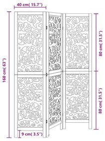Biombo com 3 painéis madeira de paulownia maciça preto