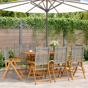 vidaXL Cadeiras jardim reclináveis 8 pcs vime PE/madeira maciça cinza