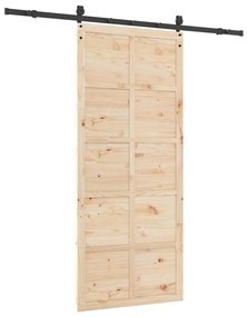 Porta Deslizante Castanho 90 x 208 cm Madeira de pinho maciça