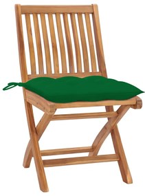 Cadeiras de jardim c/ almofadões verde 2 pcs teca maciça