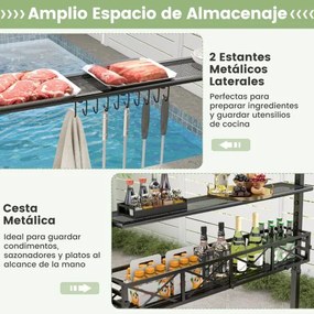 Pergula tenda para churrascos 242 x 153 cm com 2 prateleiras laterais, cesto, ganchos, abridor de garrafas, estrutura de metal para jardim ou pátio Ci