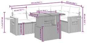 6 pcs conjunto de sofás p/ jardim com almofadões vime PE bege
