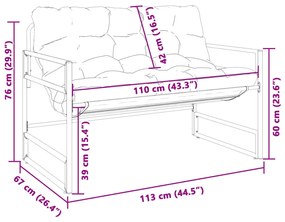 Banco de jardim com almofadão 113 cm aço cinzento-acastanhado