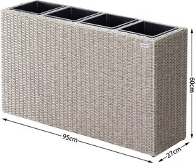 Vaso Floreira Jardim para flores Polyrattan 95x27x60cm Creme