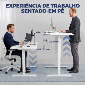 Secretária Elevatória com Memória, Altura Regulável, 2 Passa-Cabos e Ecrã LED, Branco