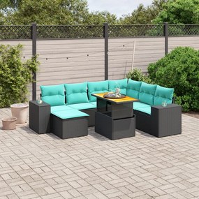 vidaXL 8 pcs conjunto de sofás p/ jardim c/ almofadões vime PE preto