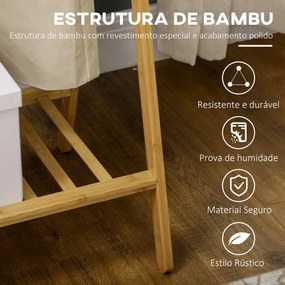 Suporte para Cabides de Bambu Porta Cabides com Prateleira para Sapatos 2 Barras e 2 Ganchos para Corredor Entrada Dormitório 74x42x150 cm Madeira