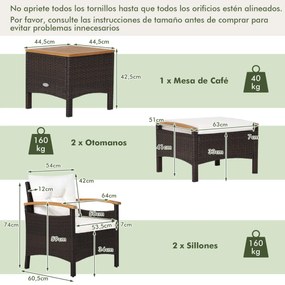 Conjunto de sofá de jardim de vime de 5 peças, mesa e cadeiras de jardim terraço varanda