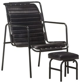 Cadeira com braços e apoio de pés couro genuíno preto