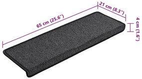 Tapete/carpete para degraus 15 pcs 65x21x4 cm antracite