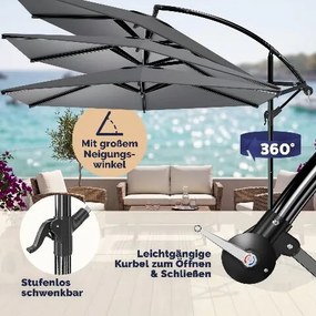 Conjunto completo de guarda-sol de 300 cm, incluindo 4 pesos e capa de proteção Antracite
