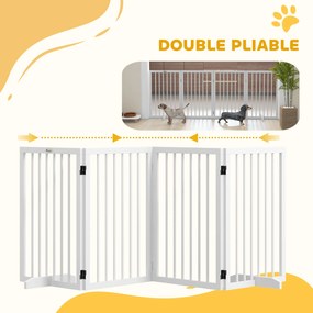 Barreira de segurança 206 x 35,5 x 76 cm modular e dobrável para animais de estimação com pé de apoio, madeira maciça, branca