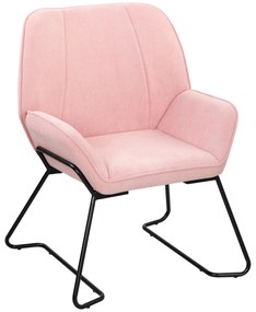 Poltrona Sala de Estar Moderna Poltrona de Leitura com Assento Largo e Acolchoado Estofada em Veludo Pés de Metal 70x67,5x87 cm Rosa